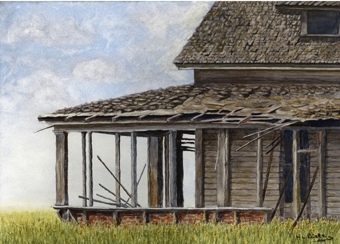 Watercolor painting of abandoned home