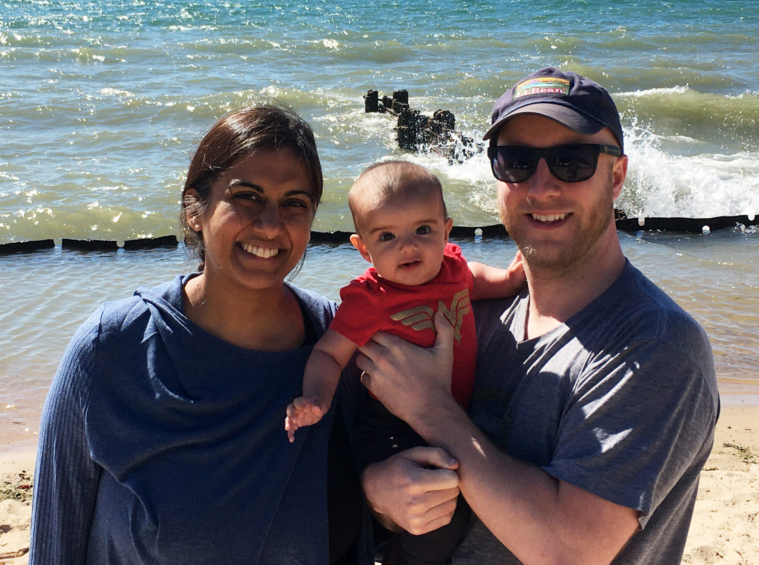 Sakhi Vyas, her husband, John Curran and daughter Jaya 