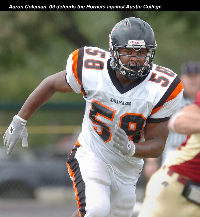 Aaron Coleman defends the Hornets against Austin College