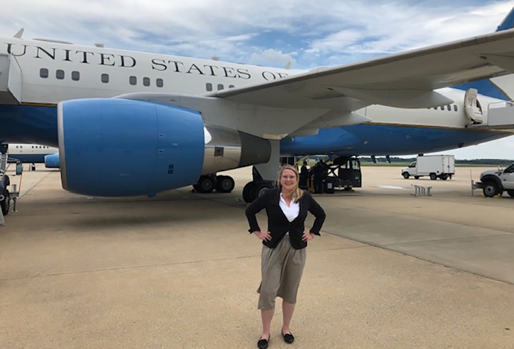 Prothero in front of the Secretary of State's Plane