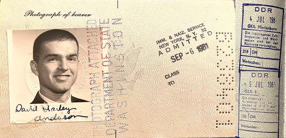Anderson's stamped passport
