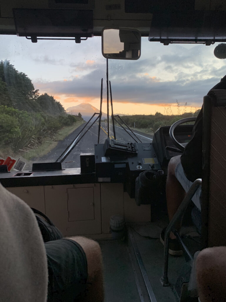 Early morning bus ride in New Zealand