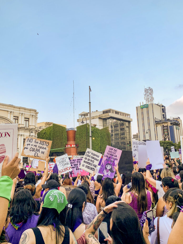 A protest on the streets of San José, Costa Rica, as demonstrators march in celebration of International Women's Day.