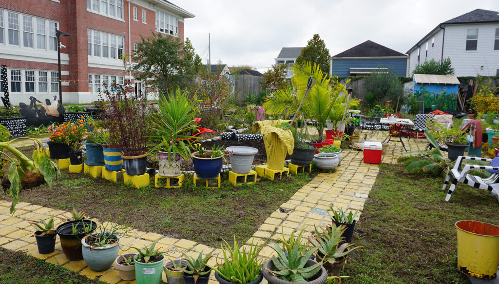 A wide shot of Ms. Gloria’s Garden, a vibrant community space in New Orleans.